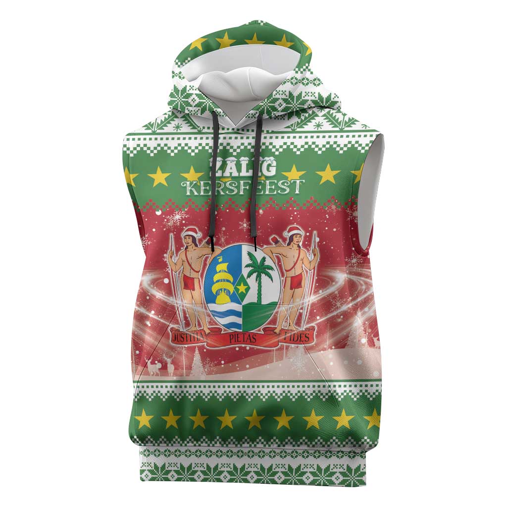 Suriname Christmas Sleeveless Hoodie Coat Of Arms Zalig Kersfeest - Wonder Print Shop