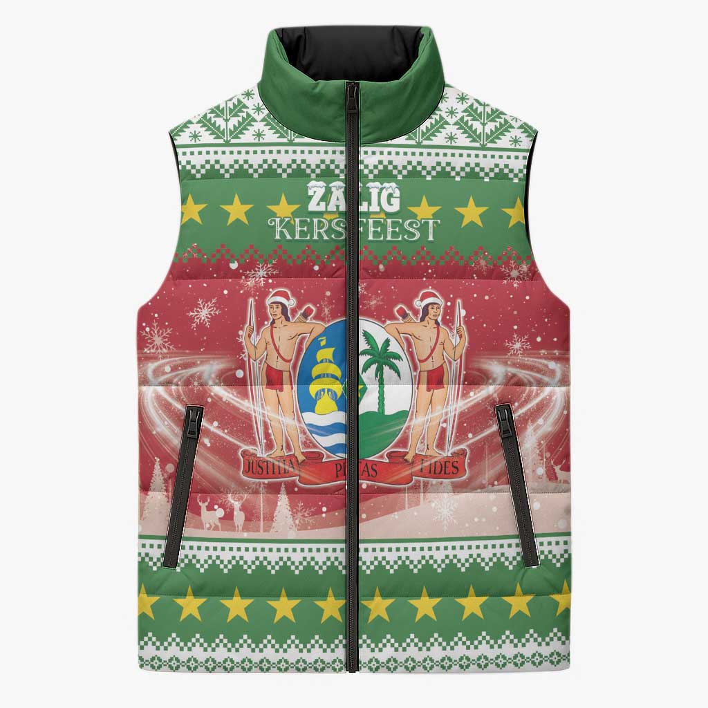 Suriname Christmas Sleeveless Puffer Jacket Coat Of Arms Zalig Kersfeest - Wonder Print Shop