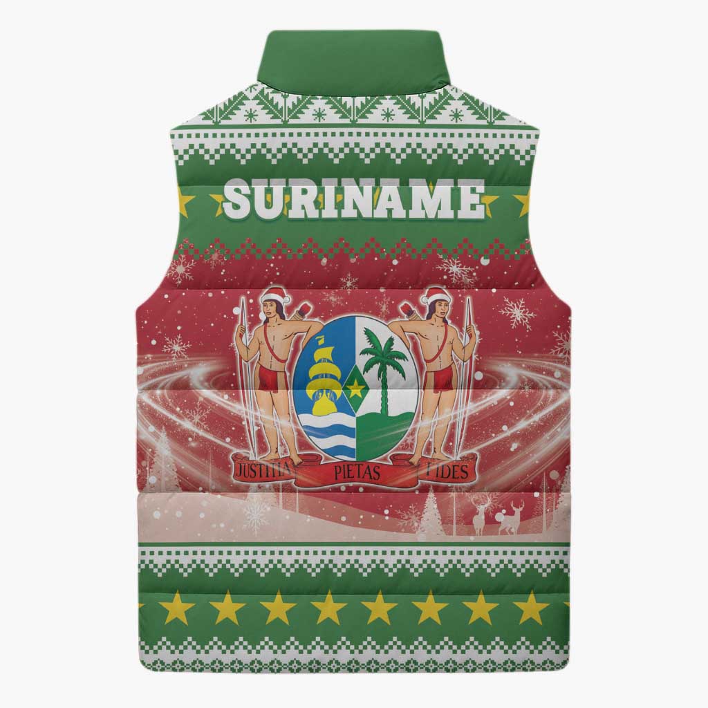 Suriname Christmas Sleeveless Puffer Jacket Coat Of Arms Zalig Kersfeest - Wonder Print Shop
