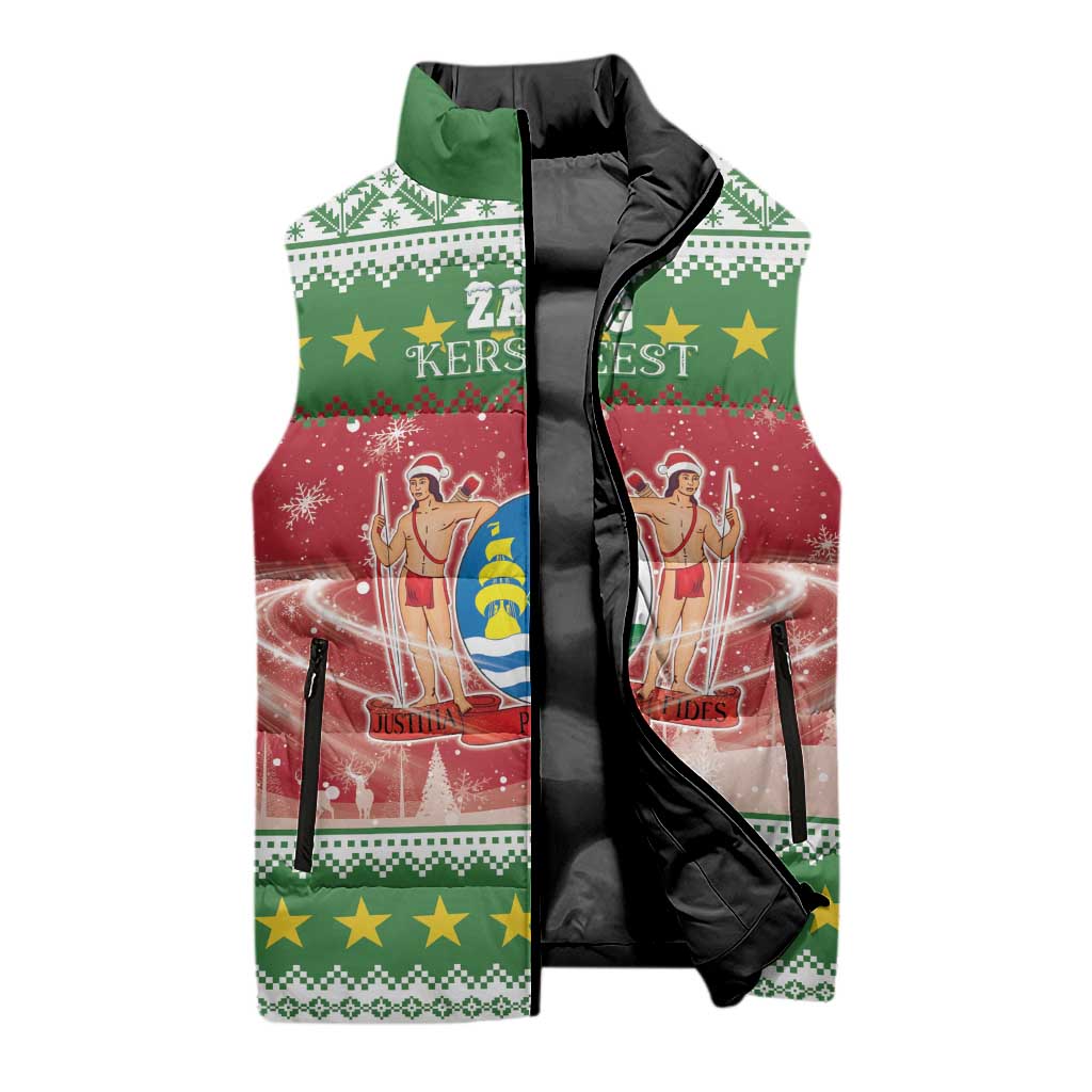 Suriname Christmas Sleeveless Puffer Jacket Coat Of Arms Zalig Kersfeest - Wonder Print Shop