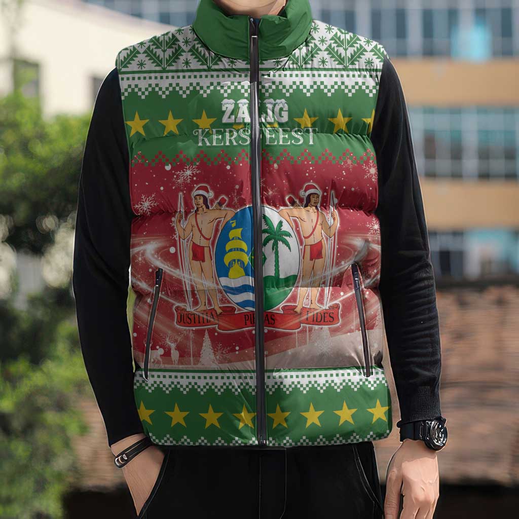 Suriname Christmas Sleeveless Puffer Jacket Coat Of Arms Zalig Kersfeest - Wonder Print Shop