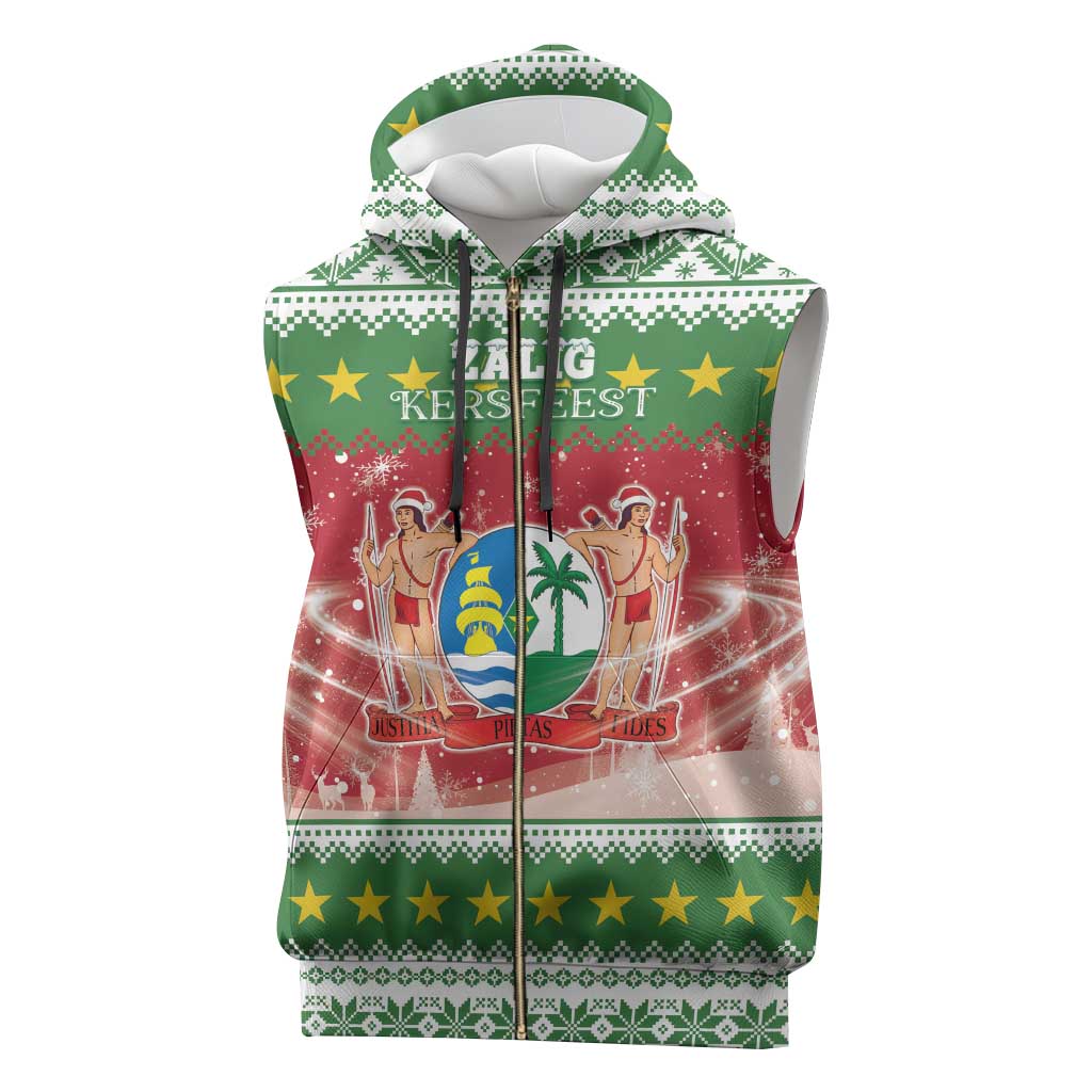 Suriname Christmas Sleeveless Zip Hoodie Coat Of Arms Zalig Kersfeest - Wonder Print Shop