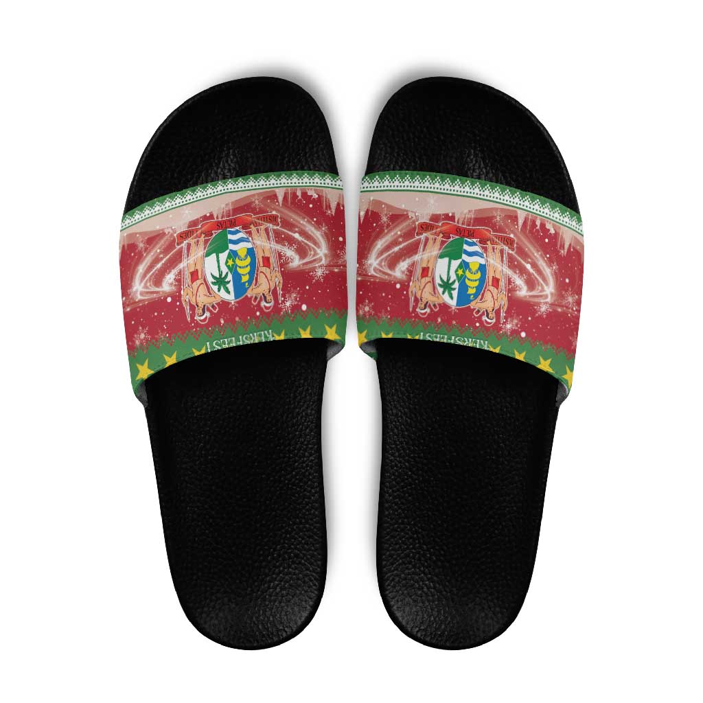 Suriname Christmas Slide Sandals Coat Of Arms Zalig Kersfeest - Wonder Print Shop