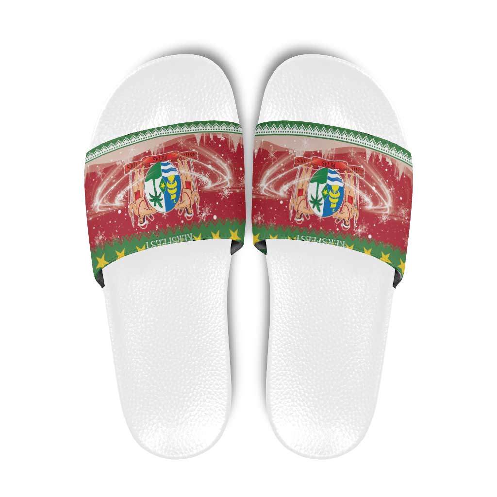 Suriname Christmas Slide Sandals Coat Of Arms Zalig Kersfeest - Wonder Print Shop