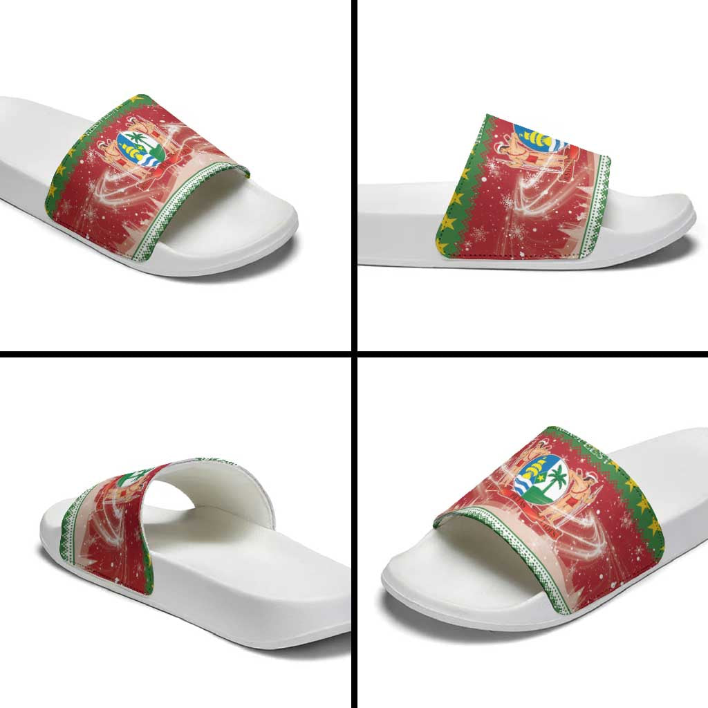 Suriname Christmas Slide Sandals Coat Of Arms Zalig Kersfeest - Wonder Print Shop