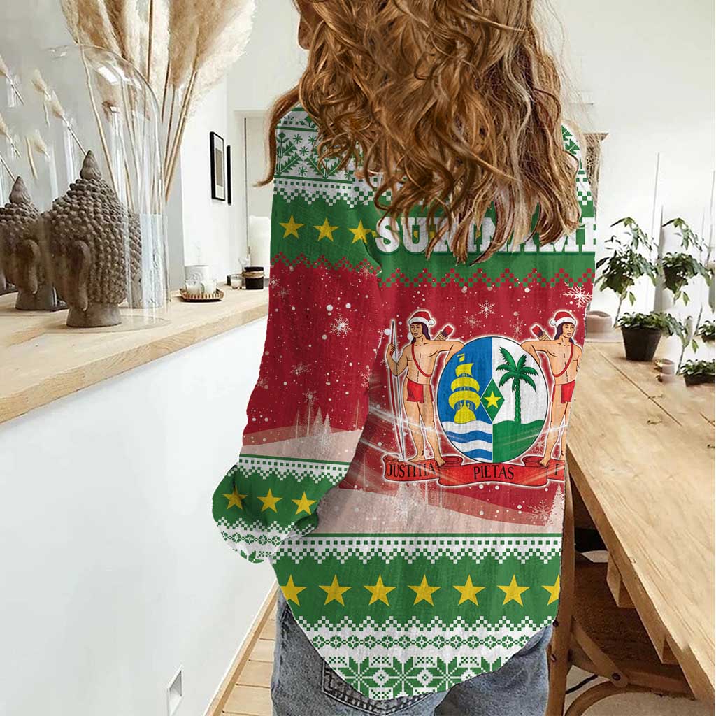 Suriname Christmas Women Casual Shirt Coat Of Arms Zalig Kersfeest - Wonder Print Shop