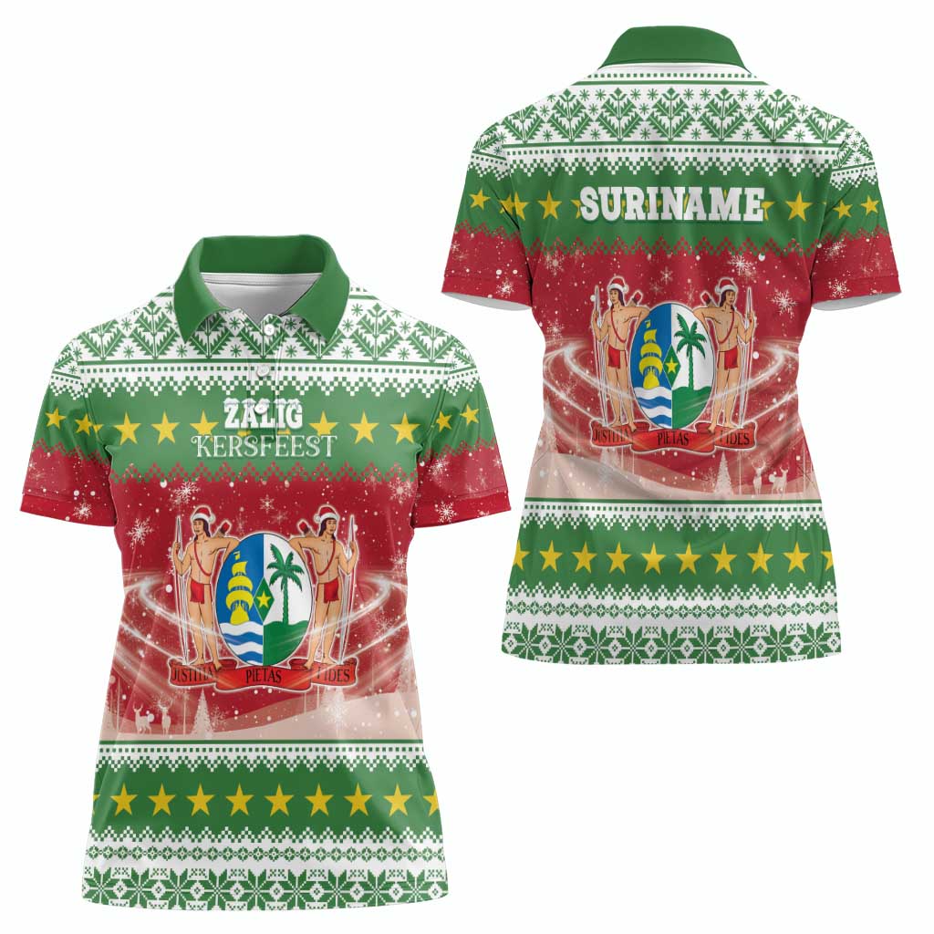 Suriname Christmas Women Polo Shirt Coat Of Arms Zalig Kersfeest - Wonder Print Shop