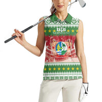 Suriname Christmas Women Sleeveless Polo Shirt Coat Of Arms Zalig Kersfeest - Wonder Print Shop