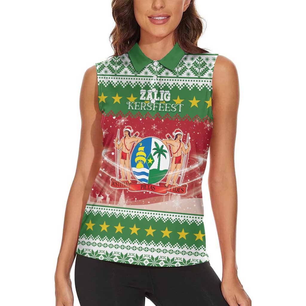 Suriname Christmas Women Sleeveless Polo Shirt Coat Of Arms Zalig Kersfeest - Wonder Print Shop