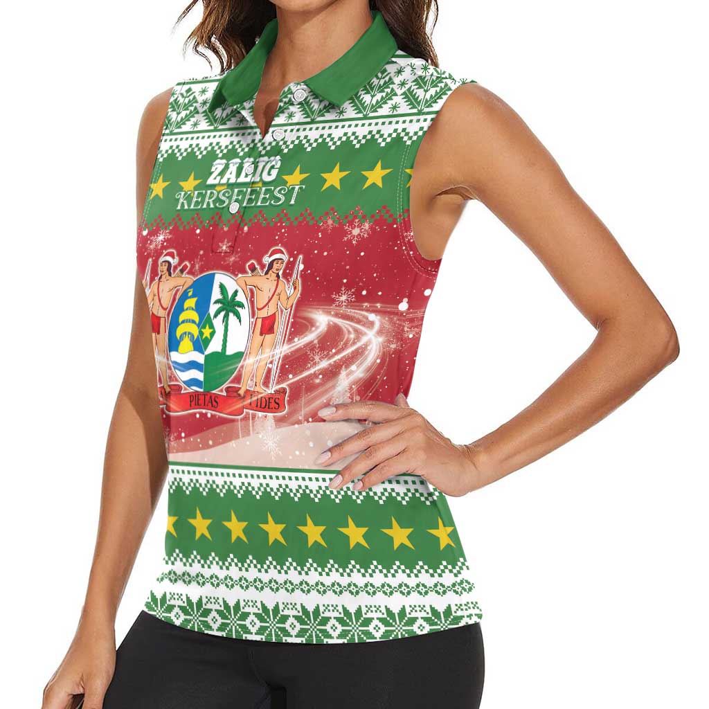 Suriname Christmas Women Sleeveless Polo Shirt Coat Of Arms Zalig Kersfeest - Wonder Print Shop
