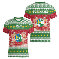 Suriname Christmas Women V-Neck T-Shirt Coat Of Arms Zalig Kersfeest - Wonder Print Shop