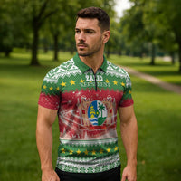 Suriname Christmas Zipper Polo Shirt Coat Of Arms Zalig Kersfeest - Wonder Print Shop