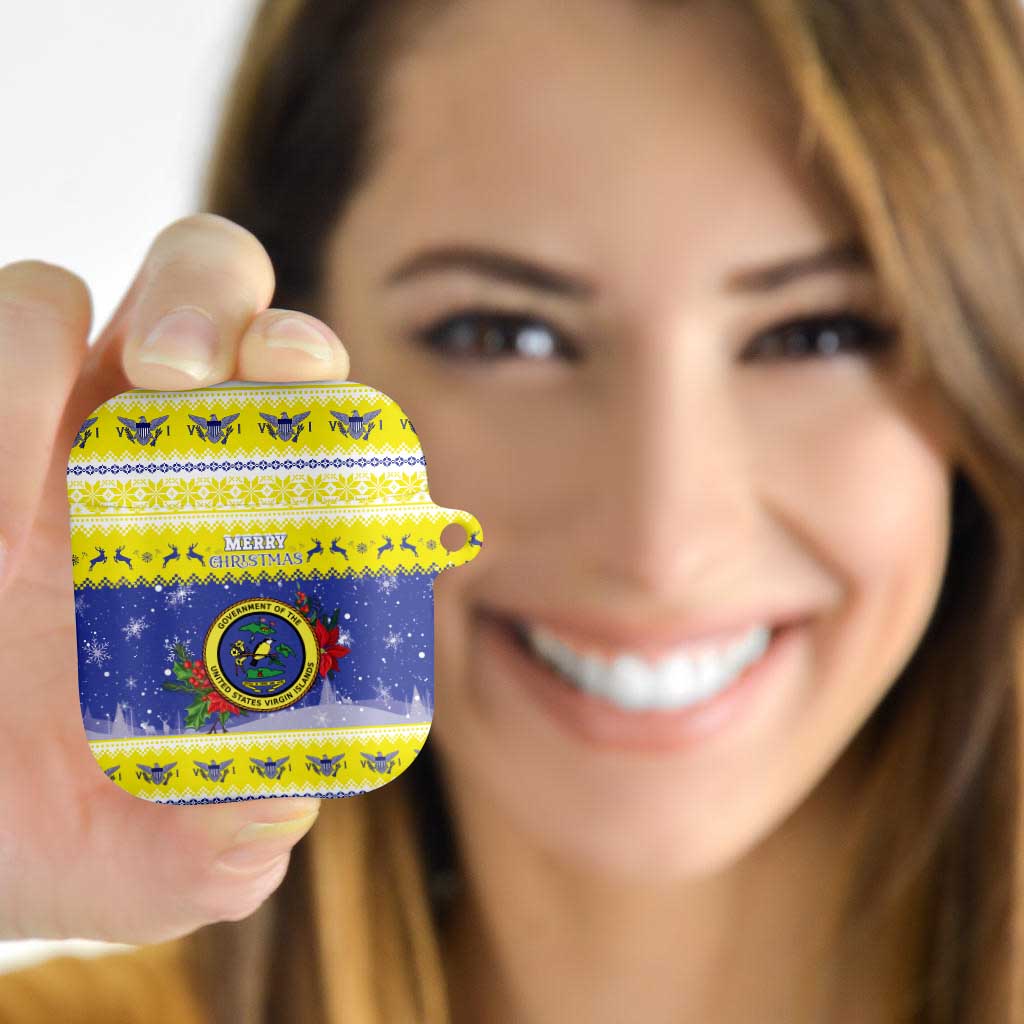 United States Virgin Islands Christmas AirPods Case Coat Of Arms With Poinsettia - Wonder Print Shop