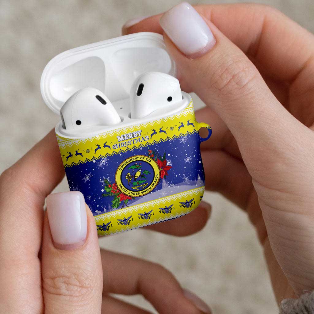 United States Virgin Islands Christmas AirPods Case Coat Of Arms With Poinsettia - Wonder Print Shop