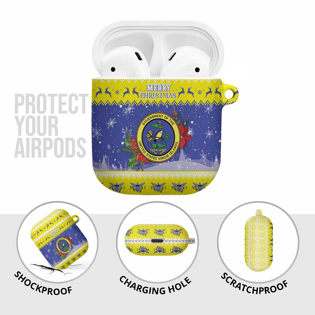 United States Virgin Islands Christmas AirPods Case Coat Of Arms With Poinsettia - Wonder Print Shop