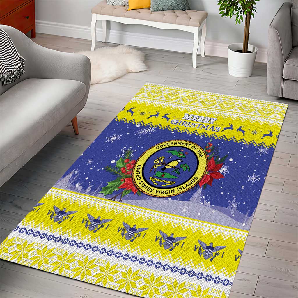 United States Virgin Islands Christmas Area Rug Coat Of Arms With Poinsettia - Wonder Print Shop