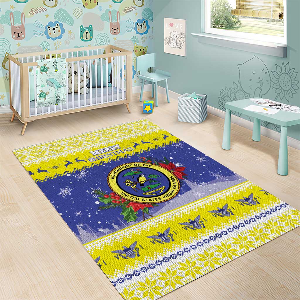 United States Virgin Islands Christmas Area Rug Coat Of Arms With Poinsettia - Wonder Print Shop