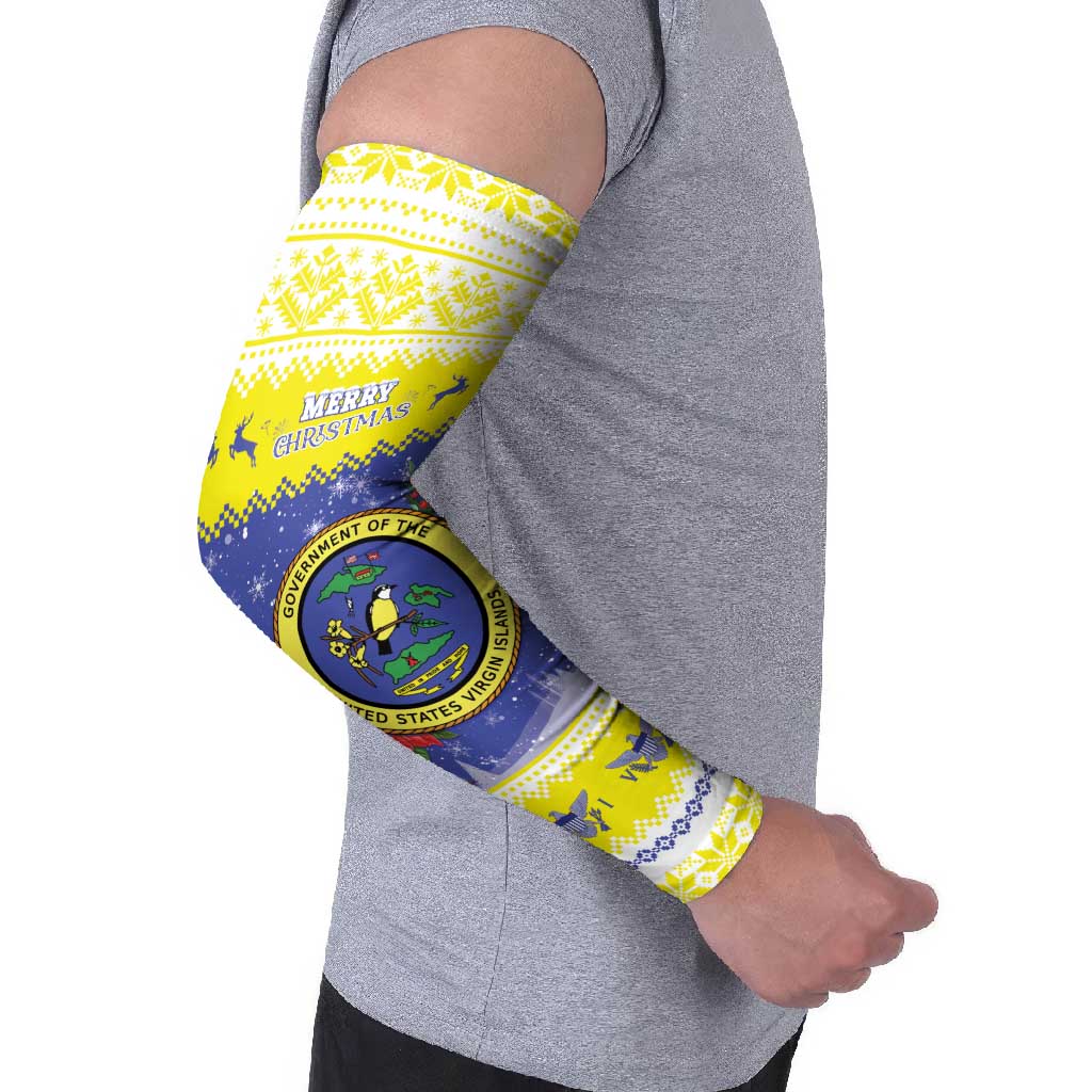 United States Virgin Islands Christmas Arm Sleeves Coat Of Arms With Poinsettia - Wonder Print Shop