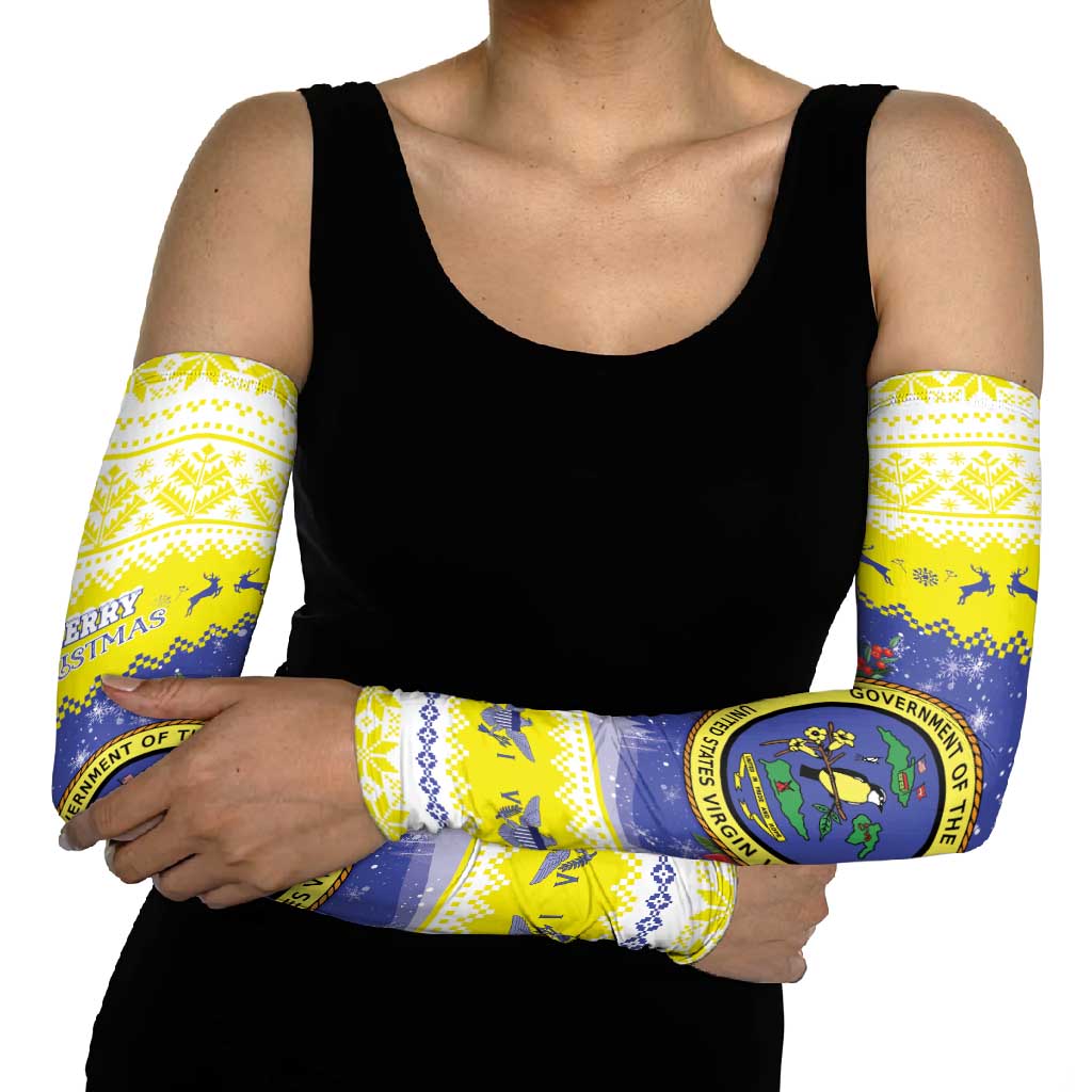 United States Virgin Islands Christmas Arm Sleeves Coat Of Arms With Poinsettia - Wonder Print Shop