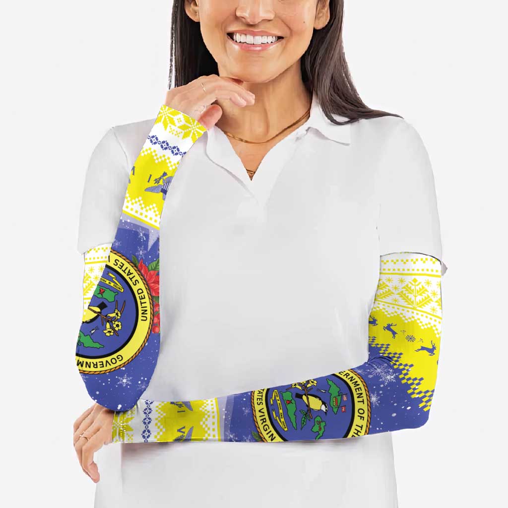 United States Virgin Islands Christmas Arm Sleeves Coat Of Arms With Poinsettia - Wonder Print Shop
