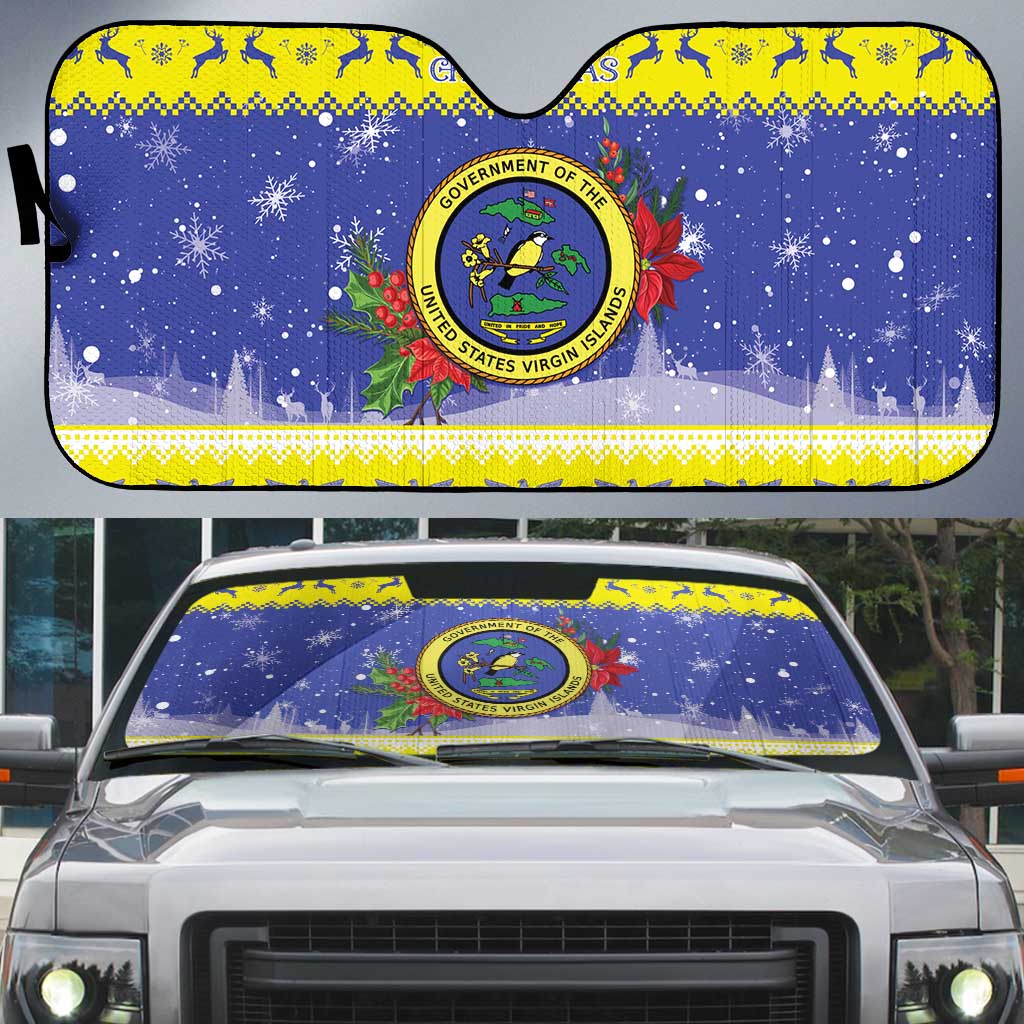 United States Virgin Islands Christmas Auto Sun Shade Coat Of Arms With Poinsettia - Wonder Print Shop