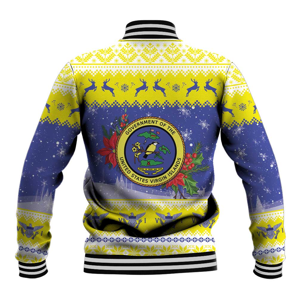 United States Virgin Islands Christmas Baseball Jacket Coat Of Arms With Poinsettia - Wonder Print Shop