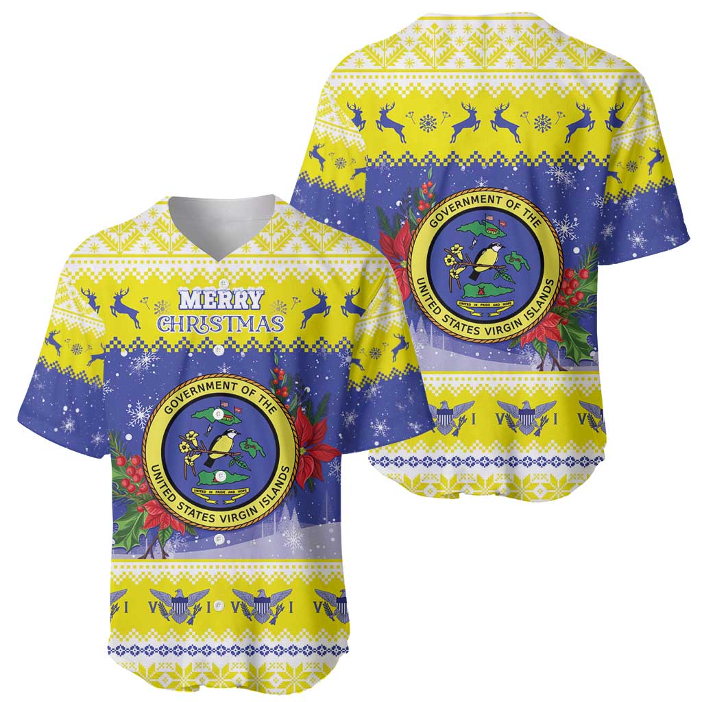 United States Virgin Islands Christmas Baseball Jersey Coat Of Arms With Poinsettia - Wonder Print Shop