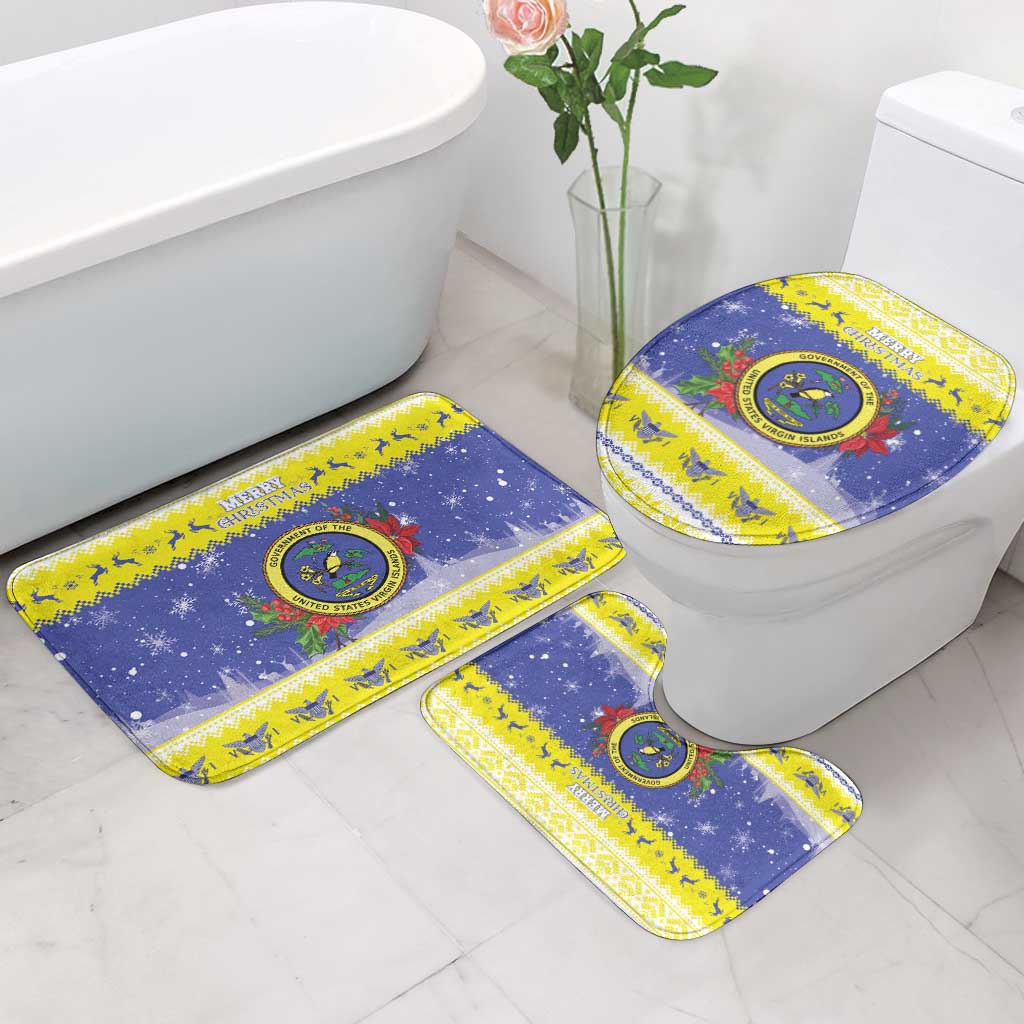 United States Virgin Islands Christmas Bathroom Set Coat Of Arms With Poinsettia - Wonder Print Shop