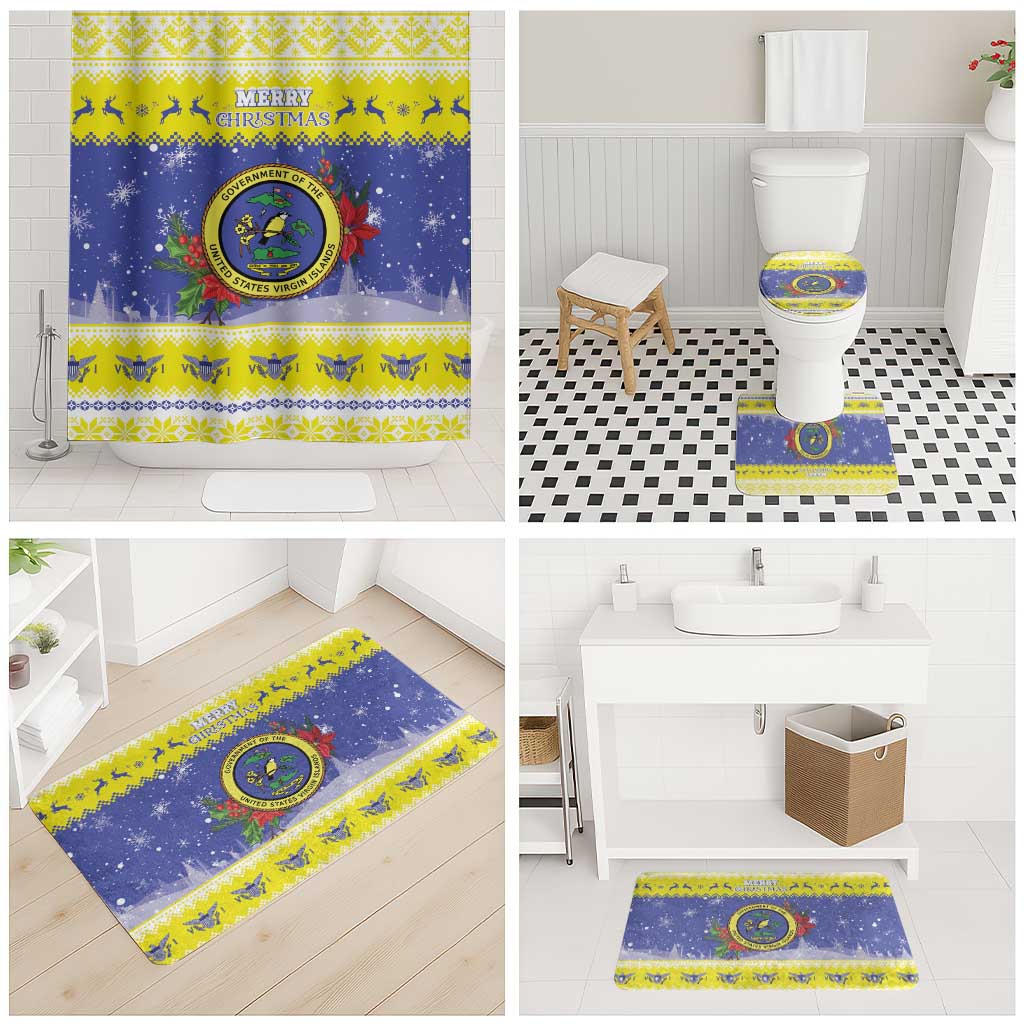 United States Virgin Islands Christmas Bathroom Set Coat Of Arms With Poinsettia - Wonder Print Shop
