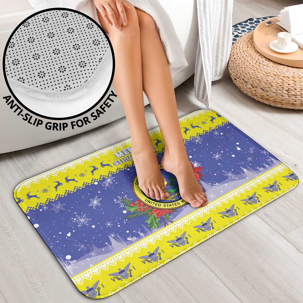 United States Virgin Islands Christmas Bathroom Set Coat Of Arms With Poinsettia - Wonder Print Shop