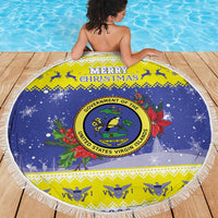 United States Virgin Islands Christmas Beach Blanket Coat Of Arms With Poinsettia - Wonder Print Shop