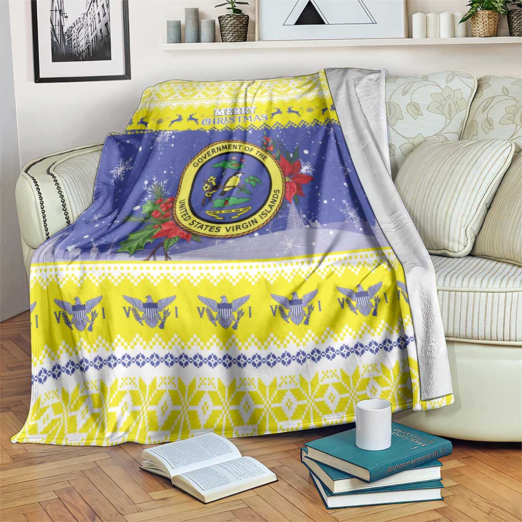 United States Virgin Islands Christmas Blanket Coat Of Arms With Poinsettia - Wonder Print Shop