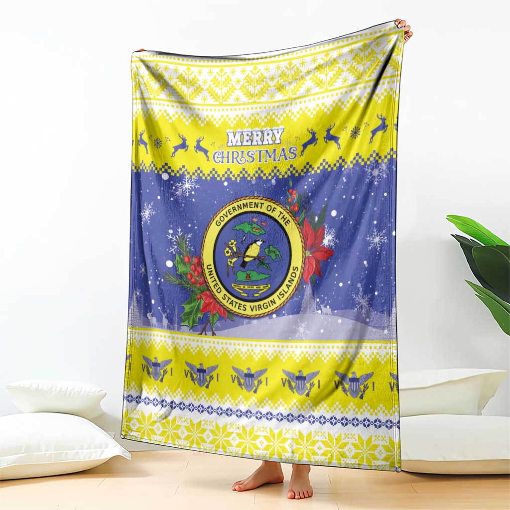 United States Virgin Islands Christmas Blanket Coat Of Arms With Poinsettia - Wonder Print Shop