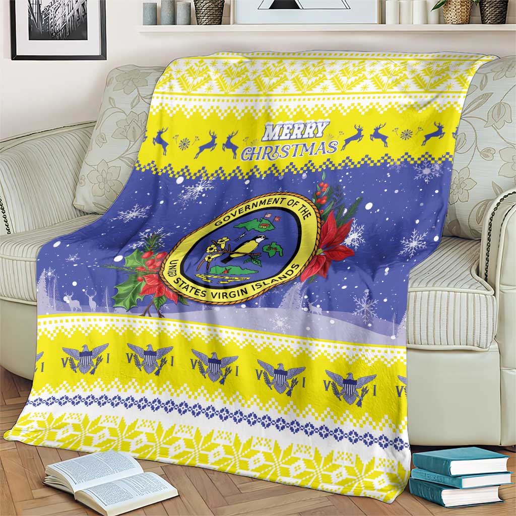 United States Virgin Islands Christmas Blanket Coat Of Arms With Poinsettia - Wonder Print Shop