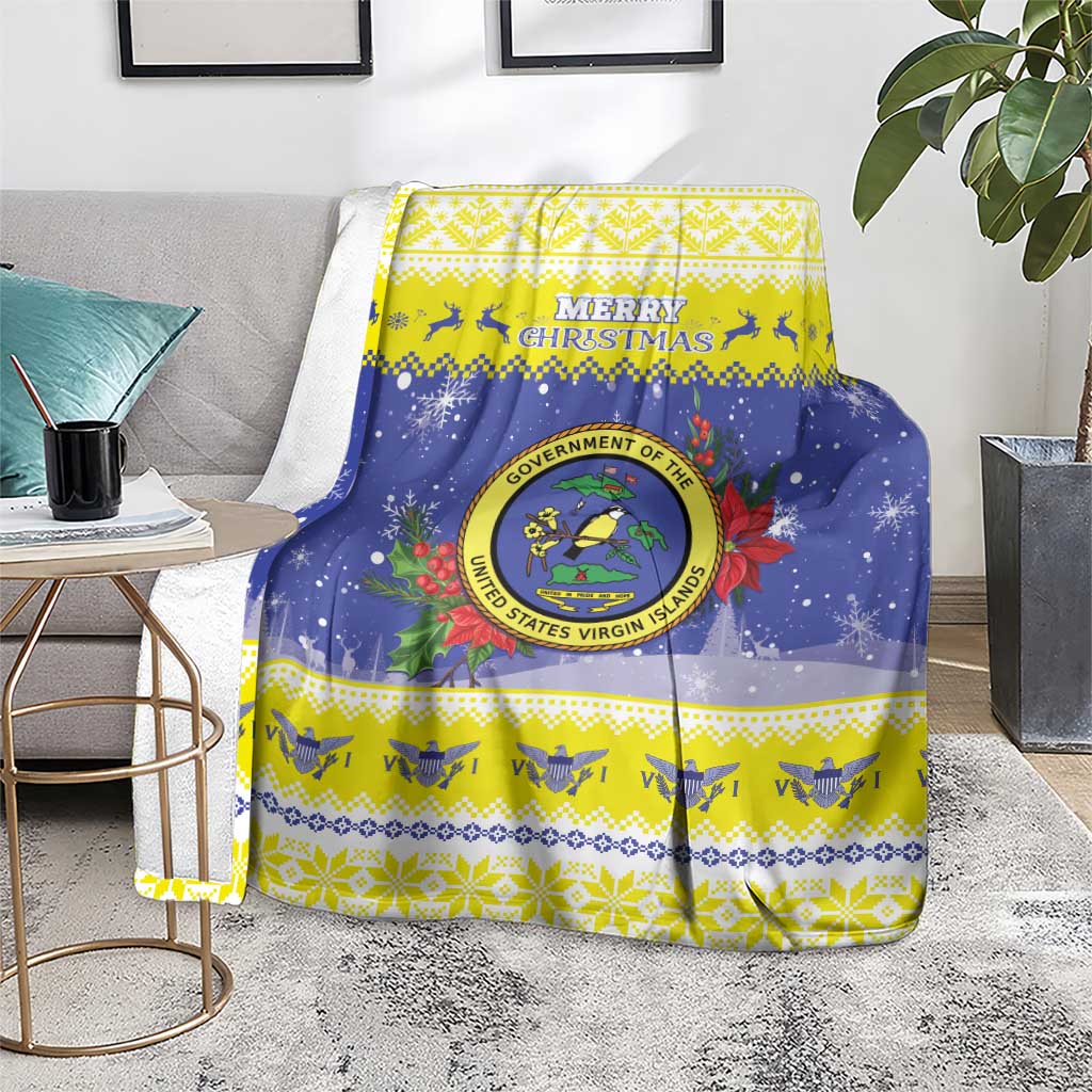 United States Virgin Islands Christmas Blanket Coat Of Arms With Poinsettia - Wonder Print Shop