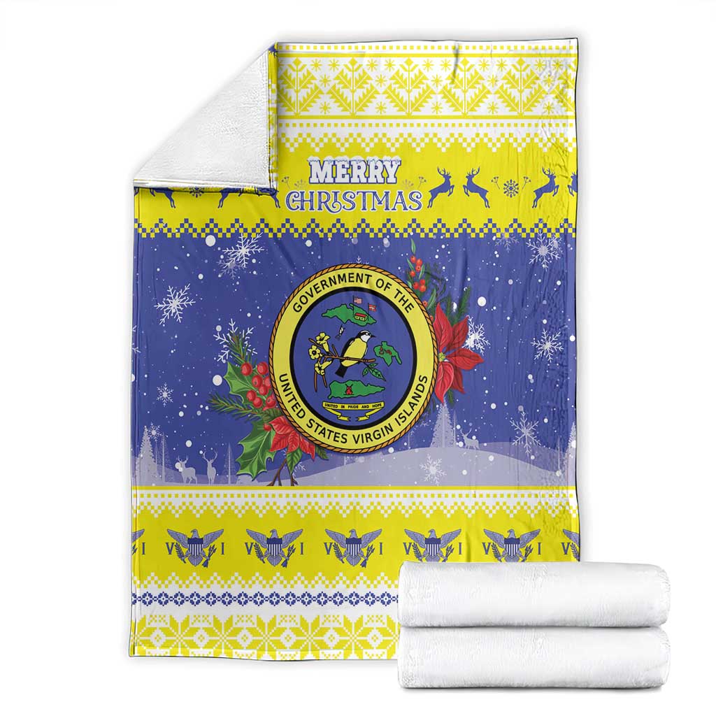 United States Virgin Islands Christmas Blanket Coat Of Arms With Poinsettia - Wonder Print Shop