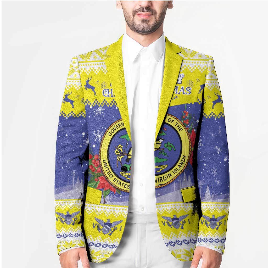 United States Virgin Islands Christmas Blazer Coat Of Arms With Poinsettia - Wonder Print Shop