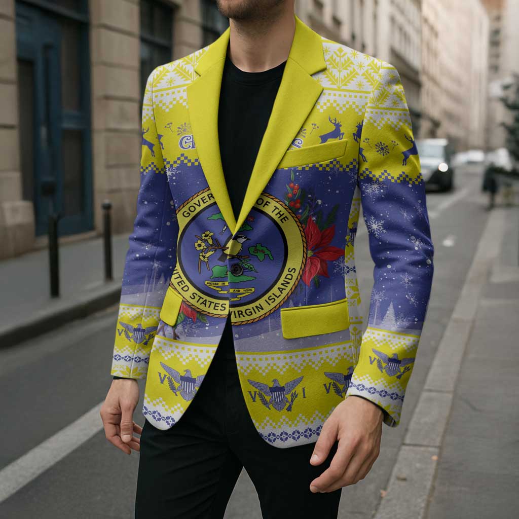 United States Virgin Islands Christmas Blazer Coat Of Arms With Poinsettia - Wonder Print Shop
