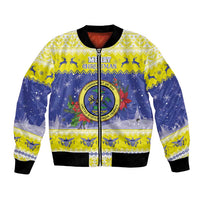 United States Virgin Islands Christmas Bomber Jacket Coat Of Arms With Poinsettia - Wonder Print Shop