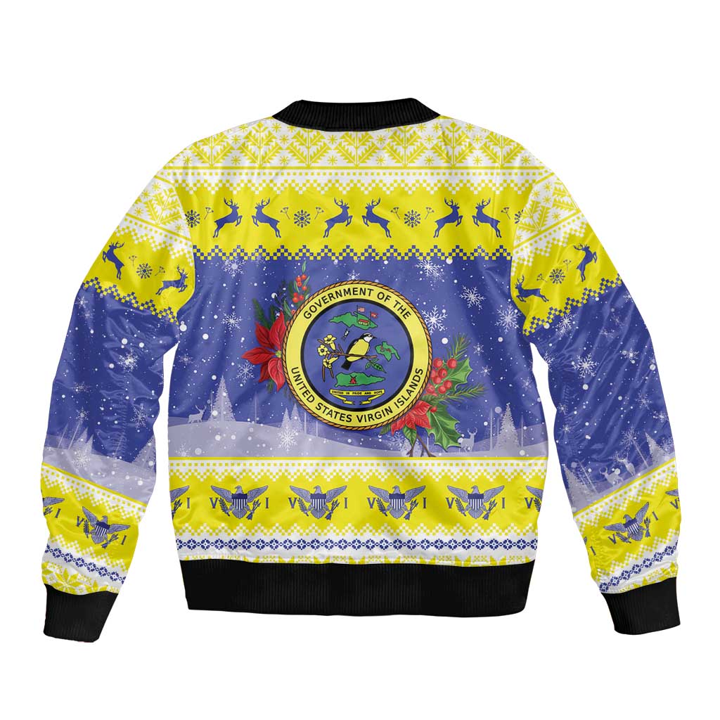 United States Virgin Islands Christmas Bomber Jacket Coat Of Arms With Poinsettia - Wonder Print Shop