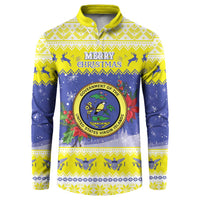 United States Virgin Islands Christmas Button Sweatshirt Coat Of Arms With Poinsettia - Wonder Print Shop