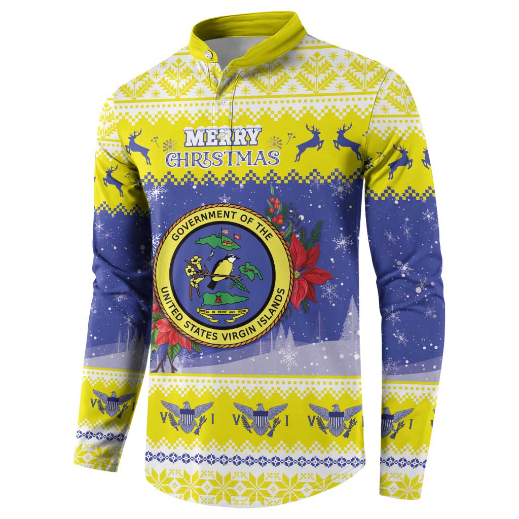 United States Virgin Islands Christmas Button Sweatshirt Coat Of Arms With Poinsettia - Wonder Print Shop
