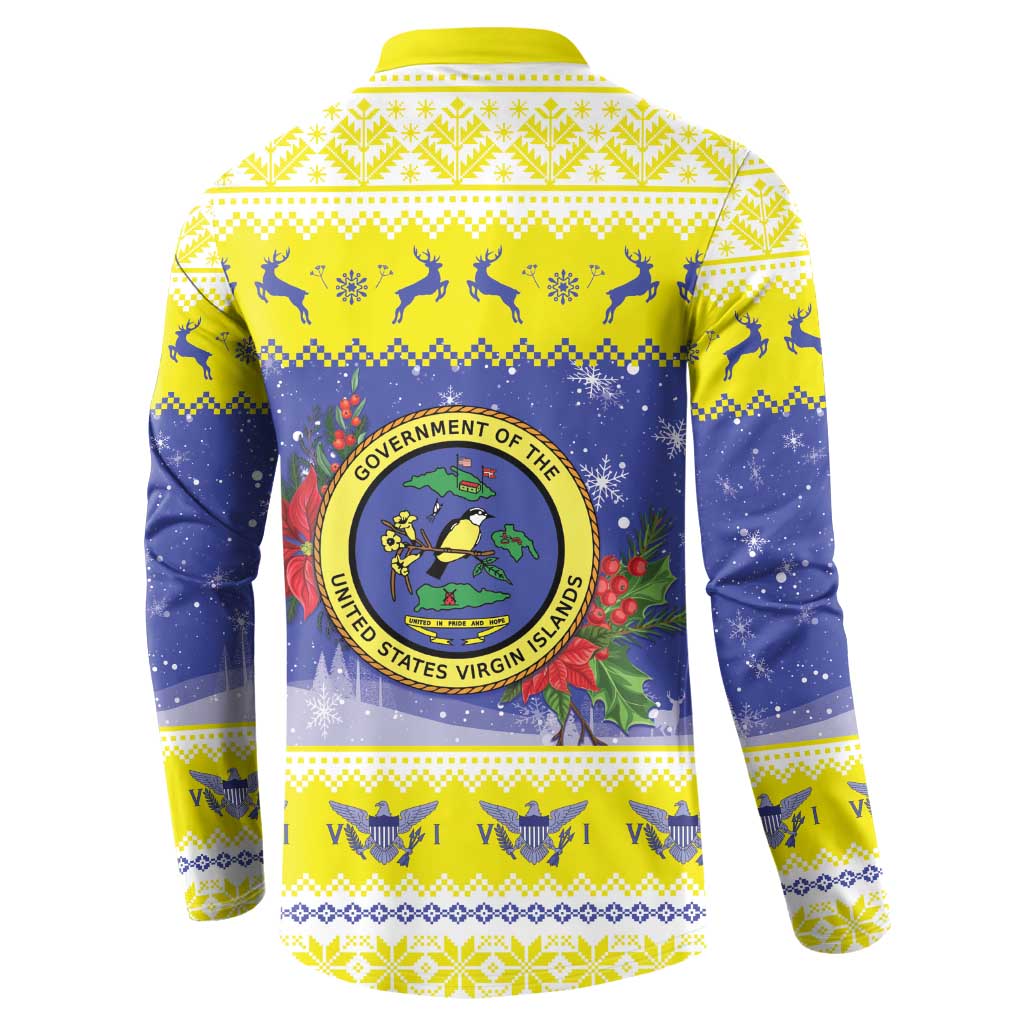 United States Virgin Islands Christmas Button Sweatshirt Coat Of Arms With Poinsettia - Wonder Print Shop