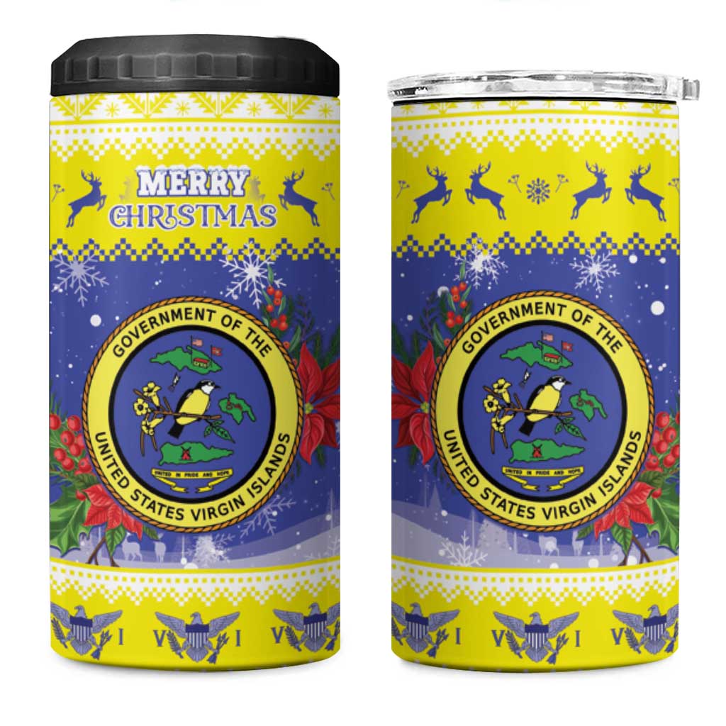 United States Virgin Islands Christmas 4 in 1 Can Cooler Tumbler Coat Of Arms With Poinsettia - Wonder Print Shop