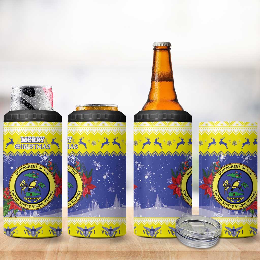 United States Virgin Islands Christmas 4 in 1 Can Cooler Tumbler Coat Of Arms With Poinsettia - Wonder Print Shop