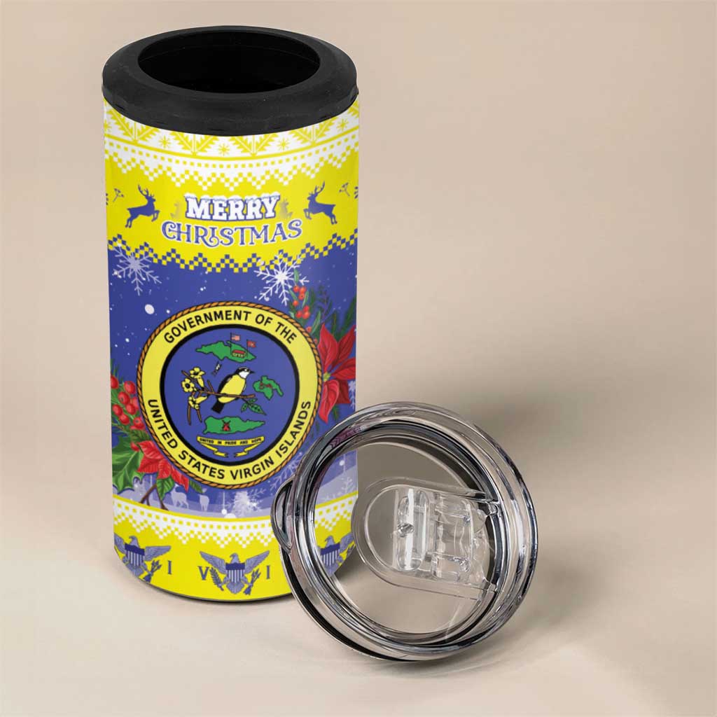 United States Virgin Islands Christmas 4 in 1 Can Cooler Tumbler Coat Of Arms With Poinsettia - Wonder Print Shop