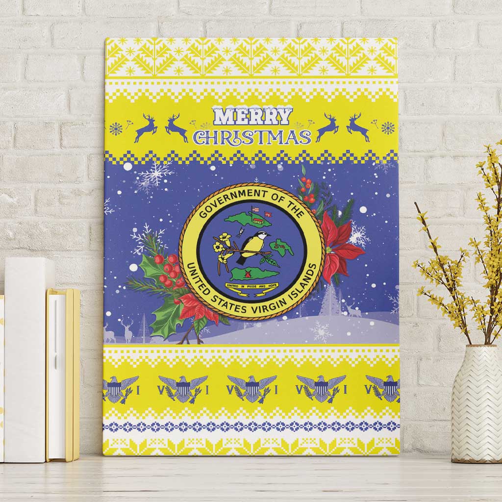 United States Virgin Islands Christmas Canvas Wall Art Coat Of Arms With Poinsettia - Wonder Print Shop