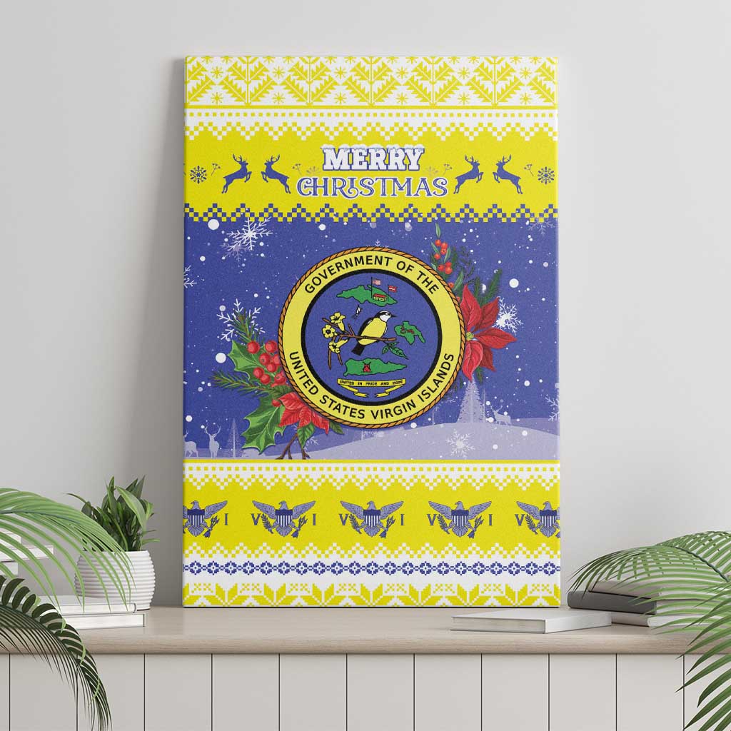 United States Virgin Islands Christmas Canvas Wall Art Coat Of Arms With Poinsettia - Wonder Print Shop