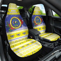 United States Virgin Islands Christmas Car Seat Cover Coat Of Arms With Poinsettia - Wonder Print Shop