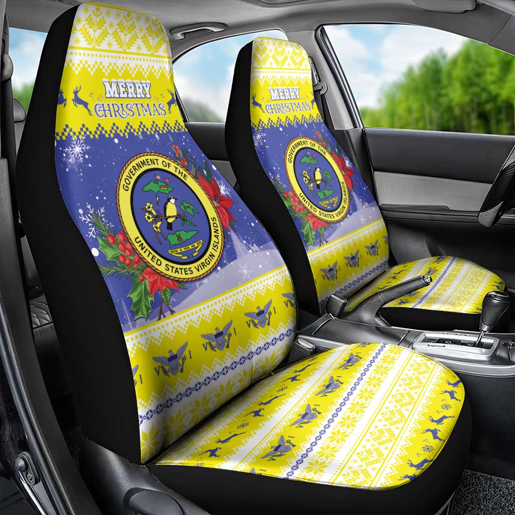 United States Virgin Islands Christmas Car Seat Cover Coat Of Arms With Poinsettia - Wonder Print Shop